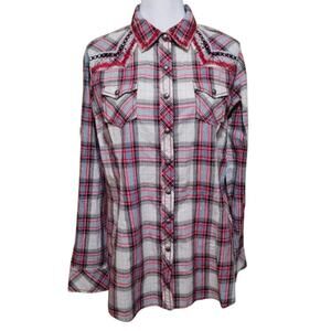 Ariat Women's Embroidered Metal Snap Buttons Shirt Size L Western Y2K Cowgirl